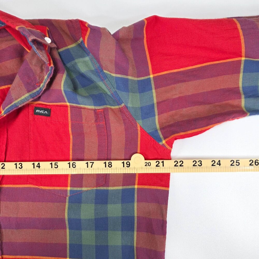 RVCA Mens Red Blue Plaid Long Sleeve Button Down Shirt NWOT Sz M